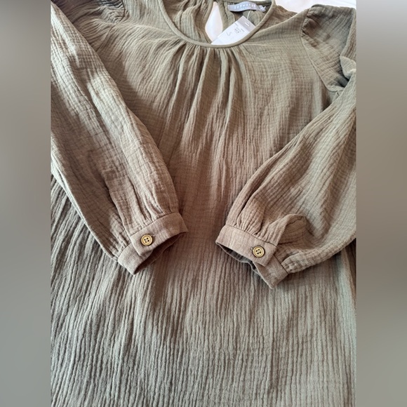 209wst38 Olive Green Long Sleeve Dress 100% Cotton Size Small - Picture 4 of 9